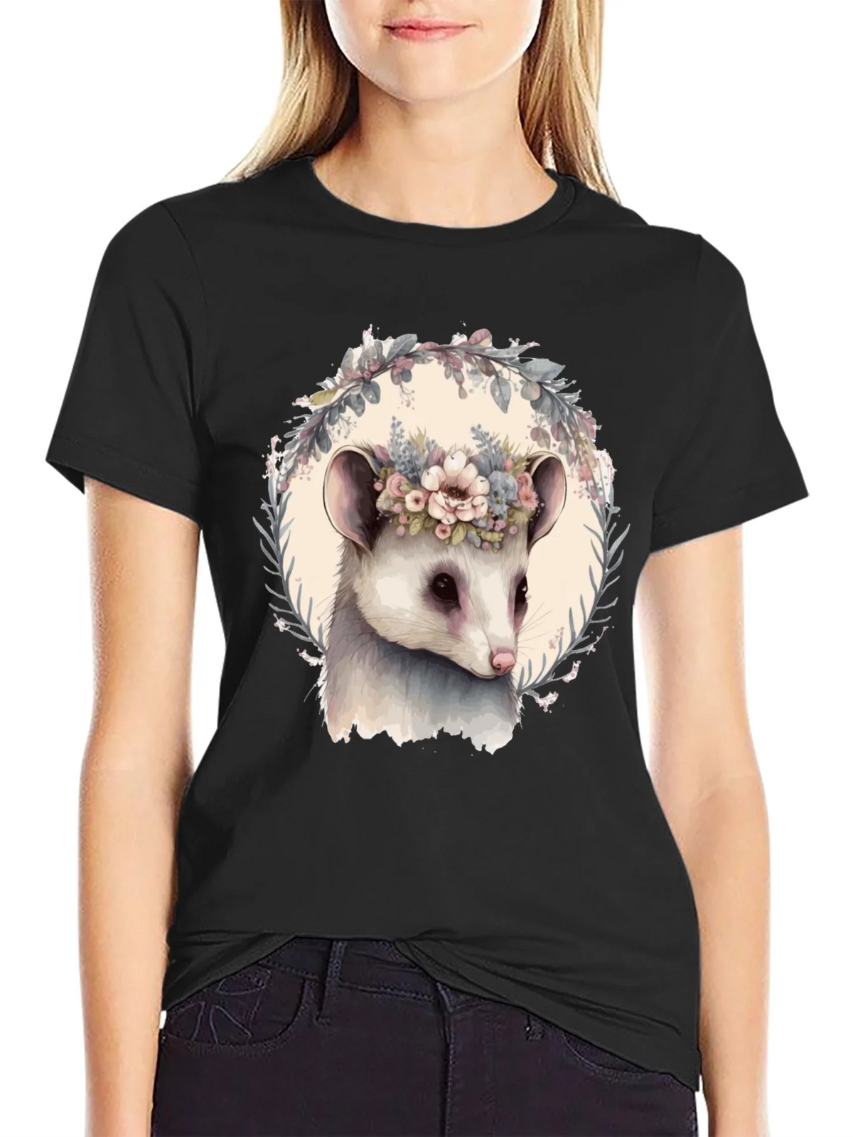 Opossum Floral Wreath T-Shirt - Unique Animal Tee product image 2