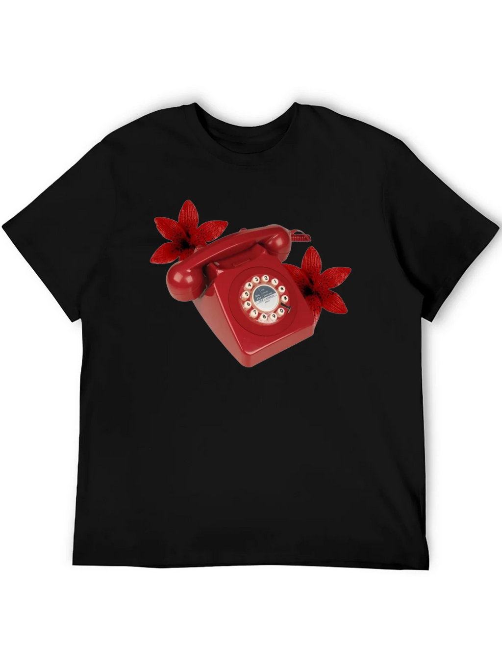 Retro Red Rotary Phone Floral T-Shirt product image 5