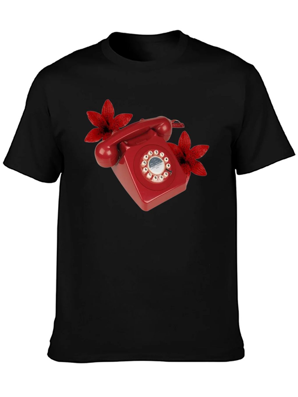 Retro Red Rotary Phone Floral T-Shirt product image 3