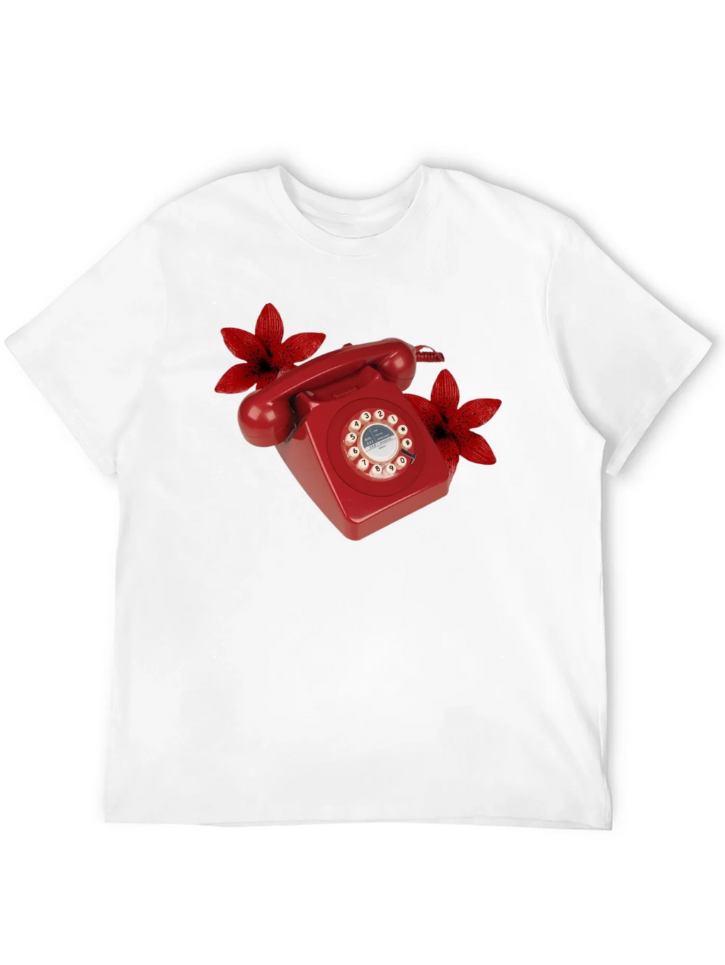 Retro Red Rotary Phone Floral T-Shirt product image 11