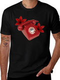 Retro Red Rotary Phone Floral T-Shirt product image 1