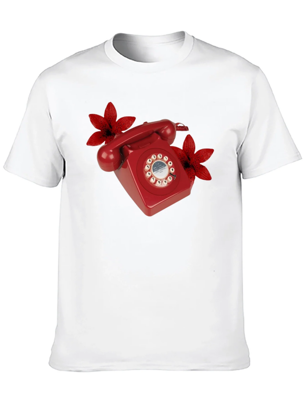 Retro Red Rotary Phone Floral T-Shirt product image 9