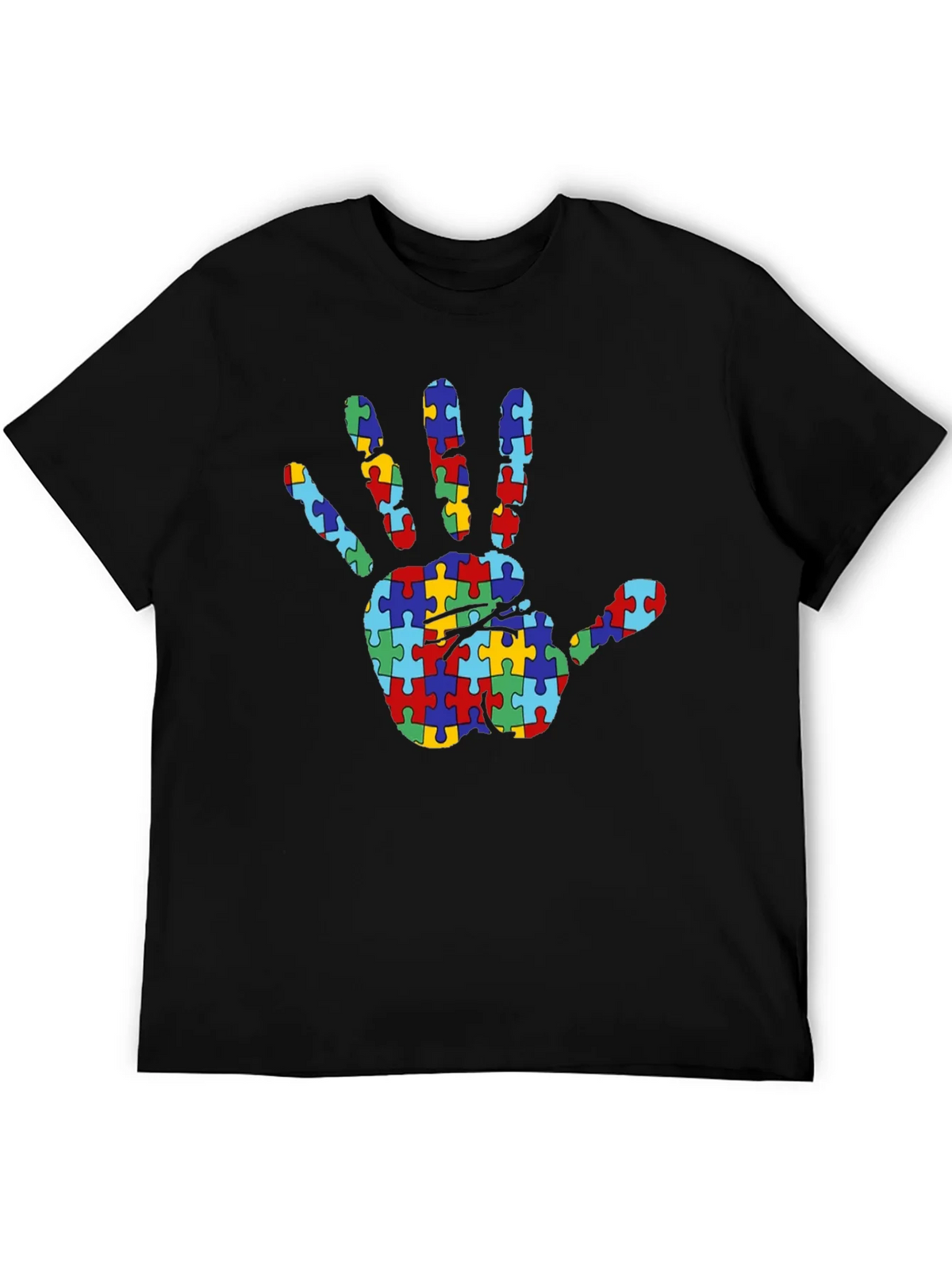 Autism Awareness Puzzle Hand T-Shirt - Black product image 5