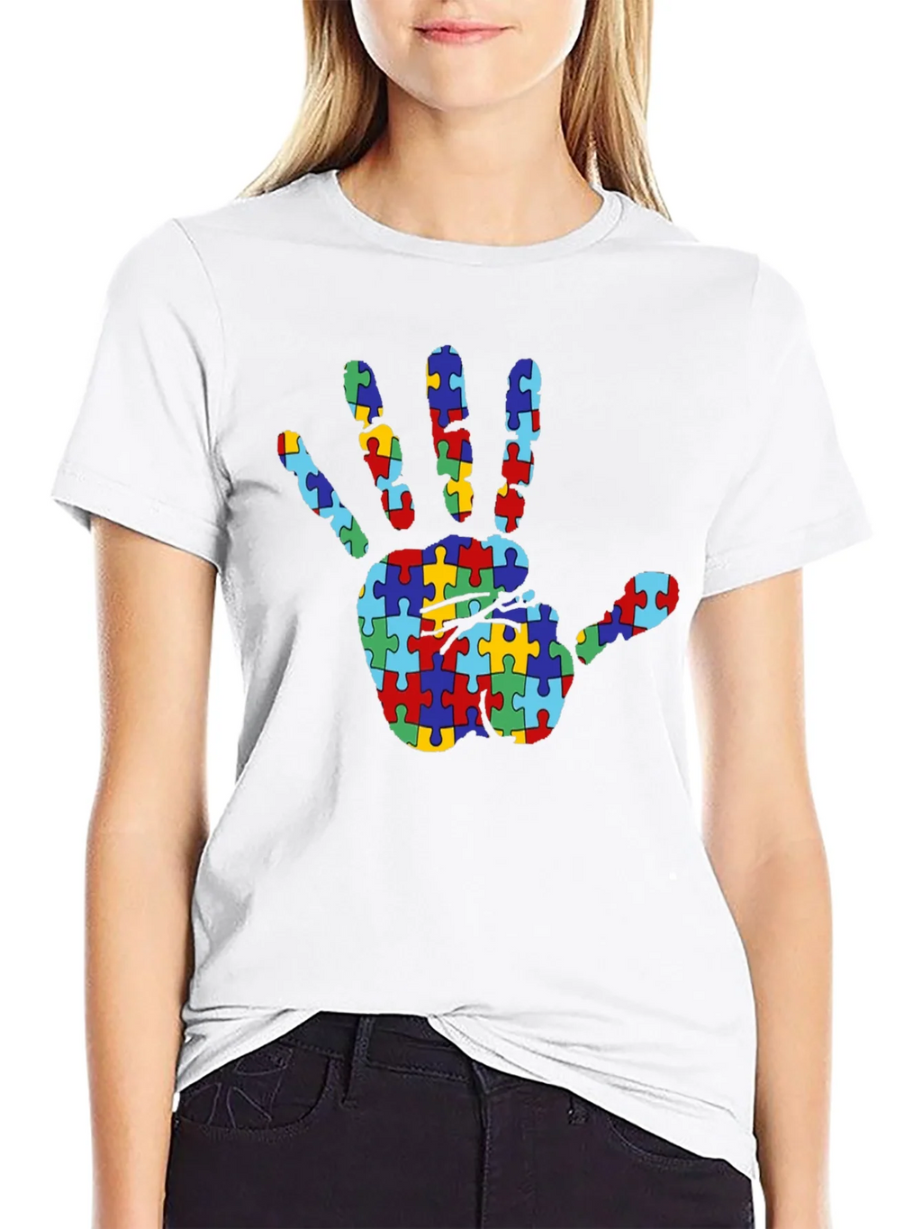 Autism Awareness Puzzle Hand T-Shirt - Black product image 8