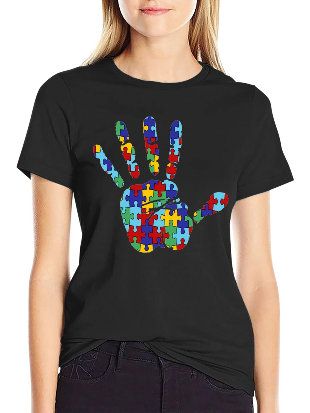 Autism Awareness Puzzle Hand T-Shirt - Black product image 2