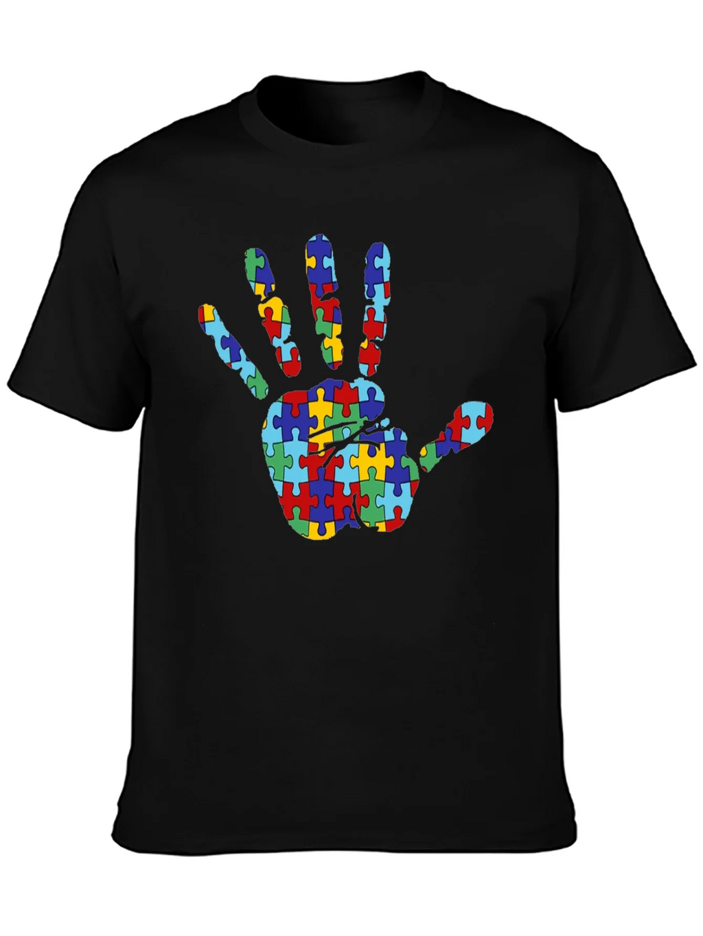 Autism Awareness Puzzle Hand T-Shirt - Black product image 3
