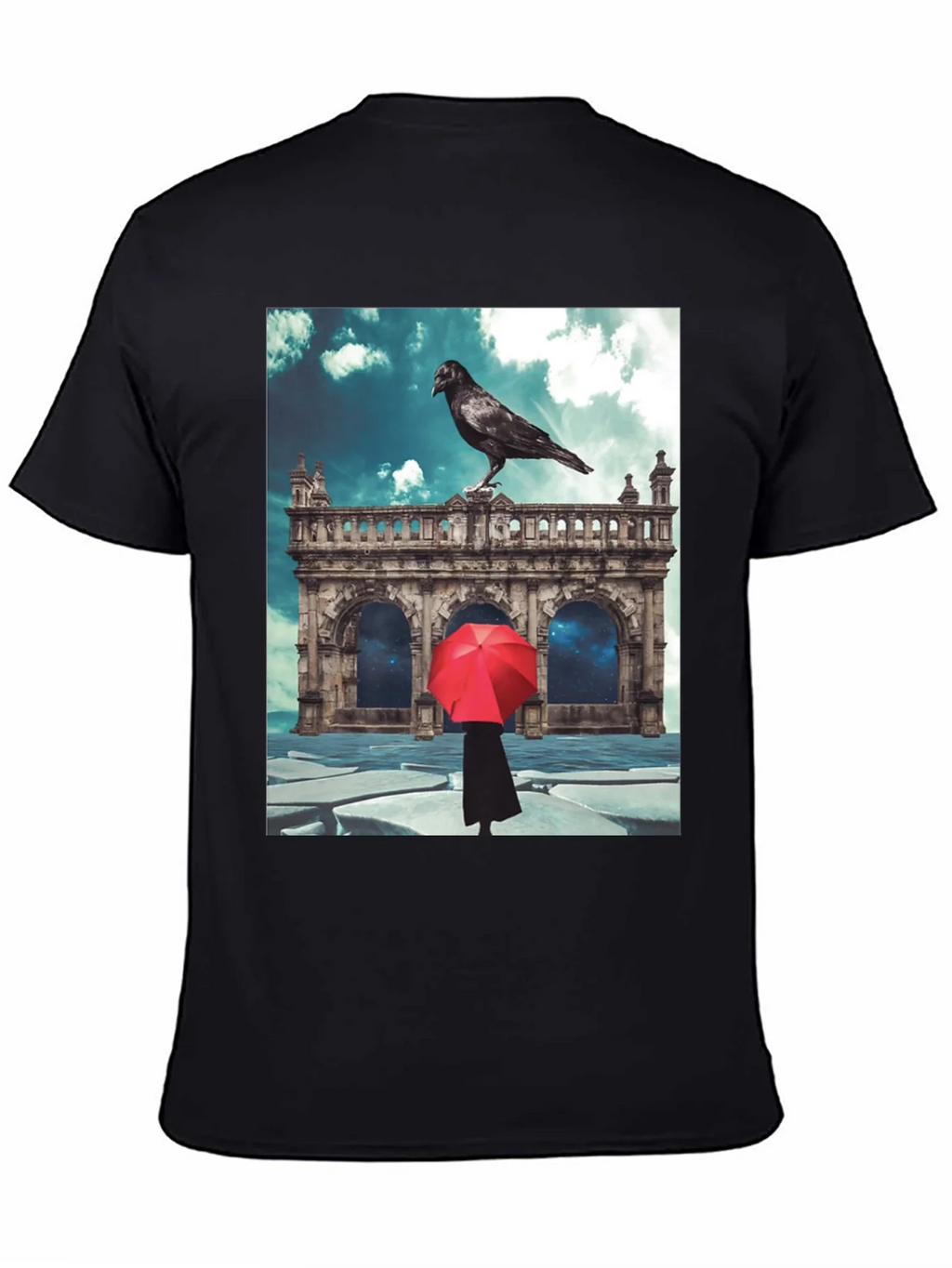 Raven Red Umbrella Black T-Shirt product image 4