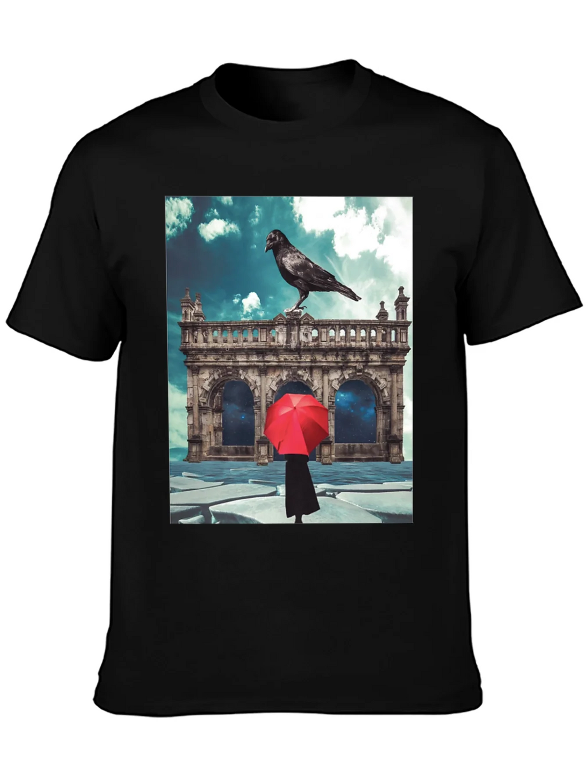 Raven Red Umbrella Black T-Shirt product image 3