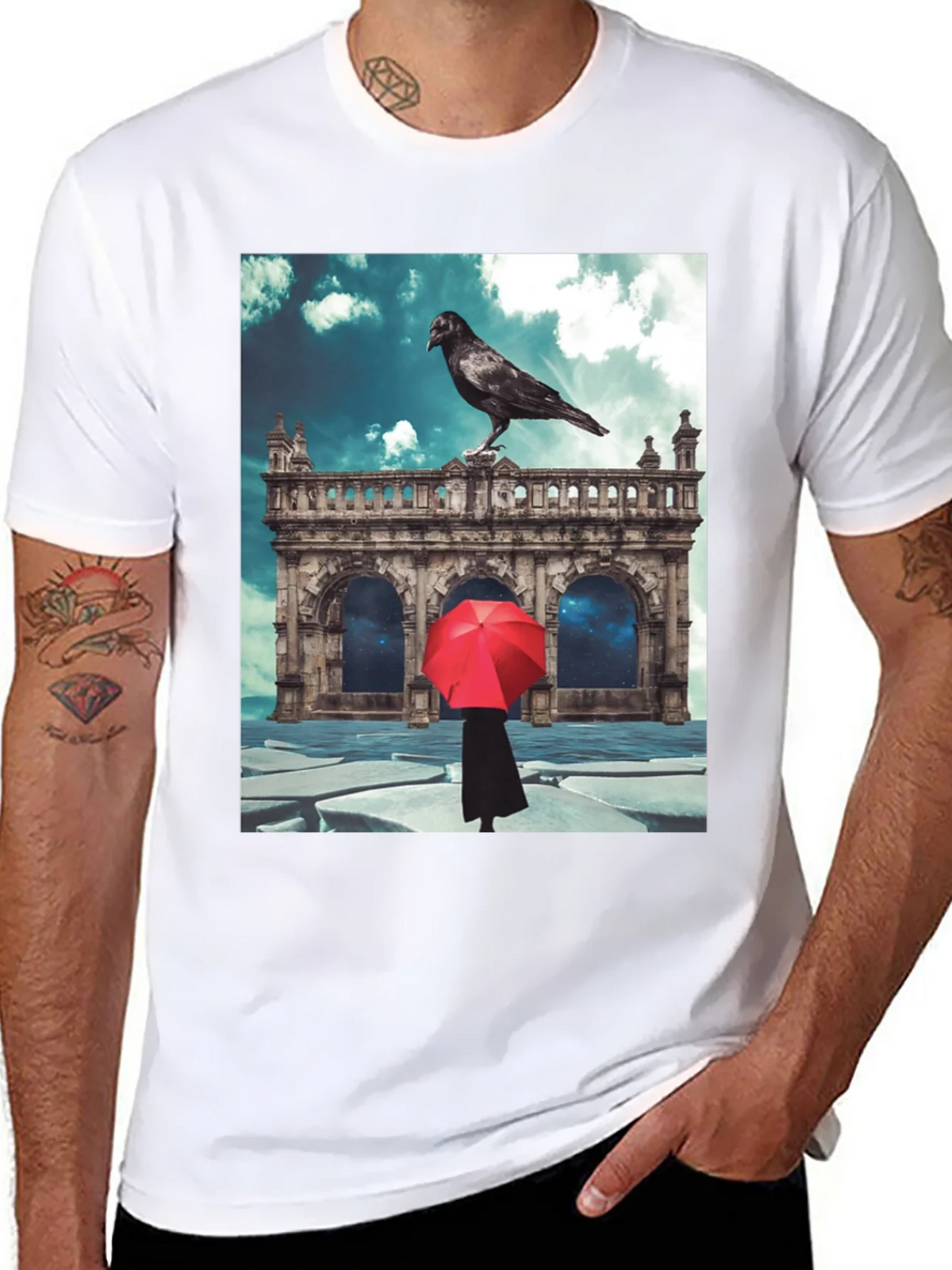 Raven Red Umbrella Black T-Shirt product image 7