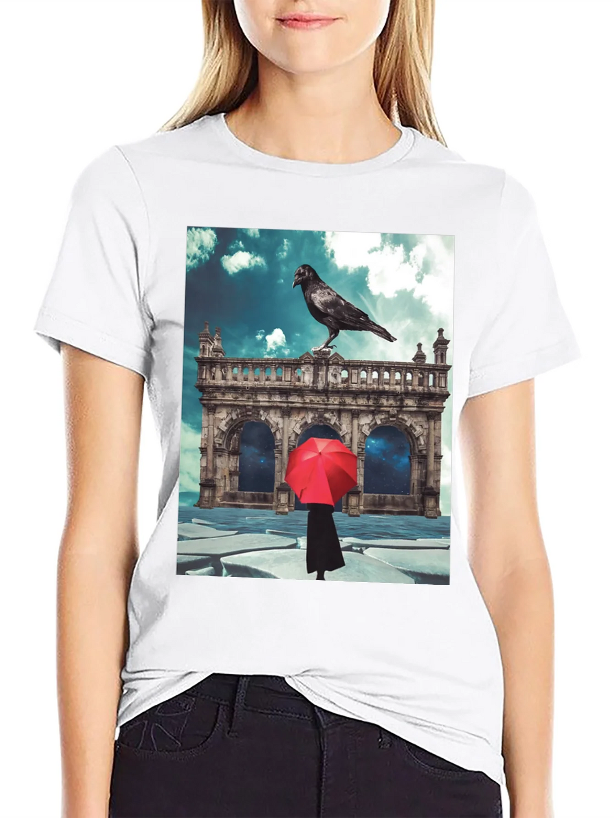 Raven Red Umbrella Black T-Shirt product image 8