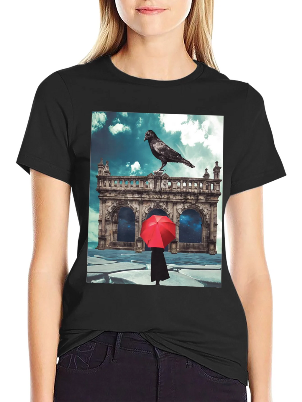 Raven Red Umbrella Black T-Shirt product image 2