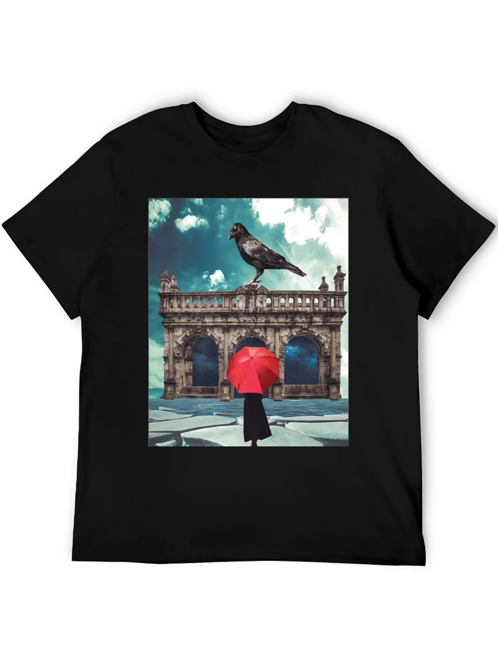 Raven Red Umbrella Black T-Shirt product image 5