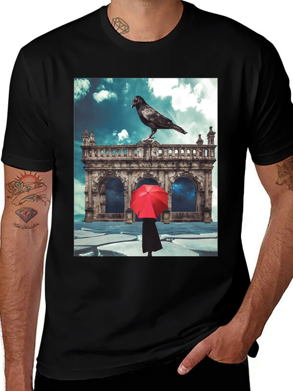 Raven Red Umbrella Black T-Shirt product image 1