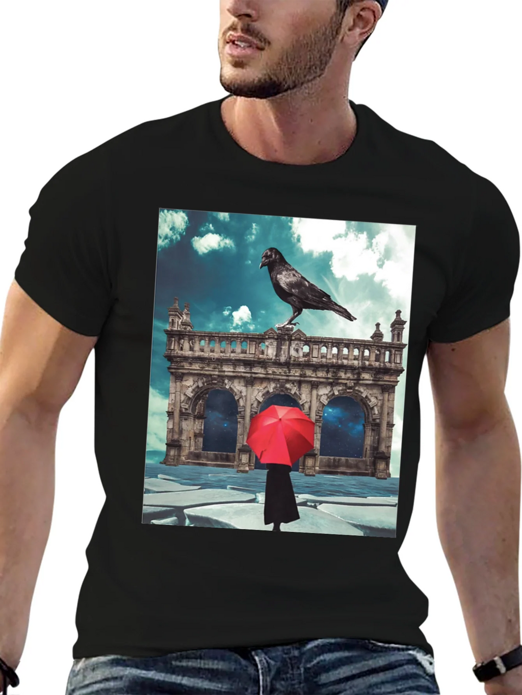 Raven Red Umbrella Black T-Shirt product image 6