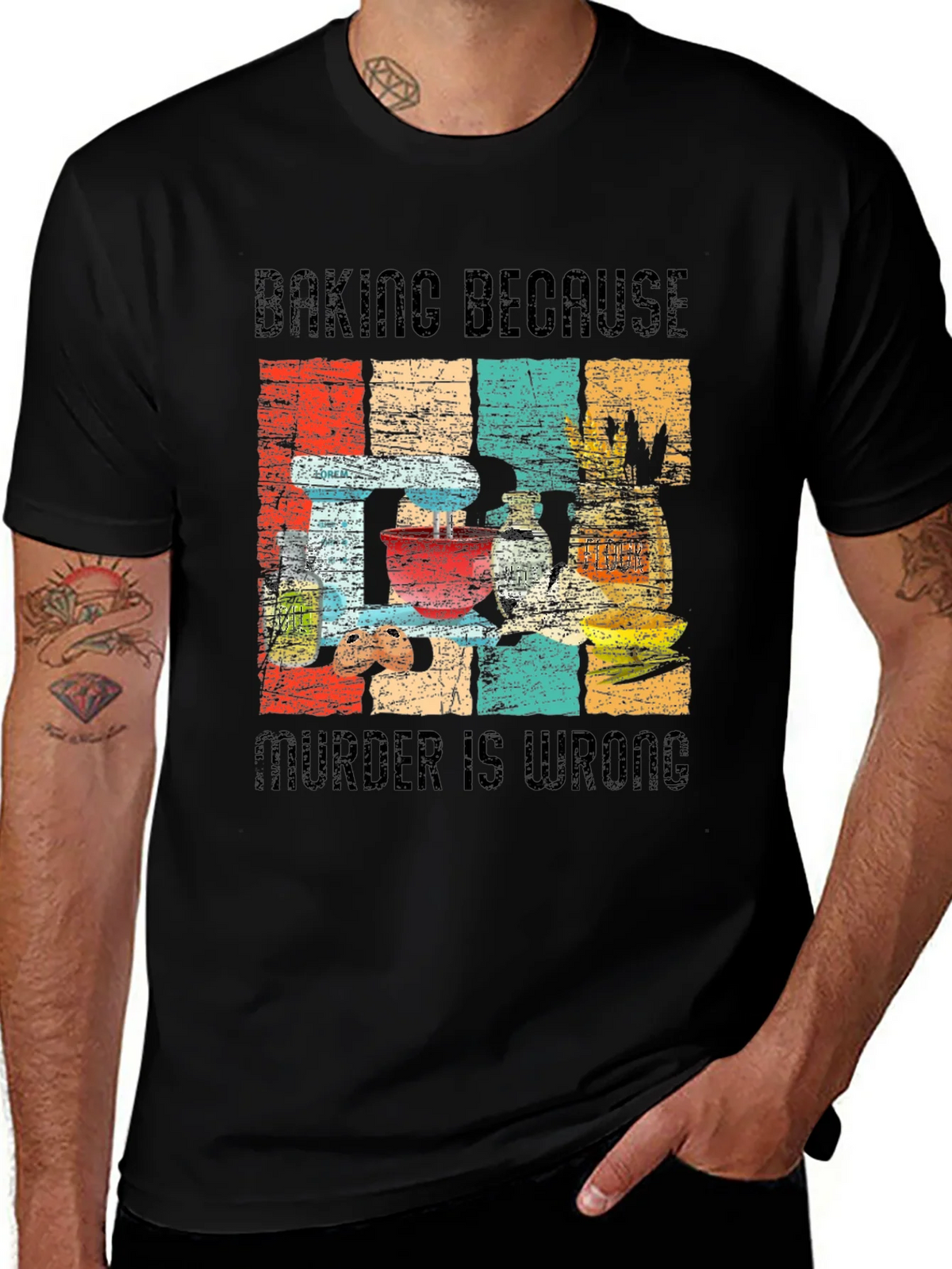 Baking Because Murder is Wrong Funny Retro T-Shirt product image 1