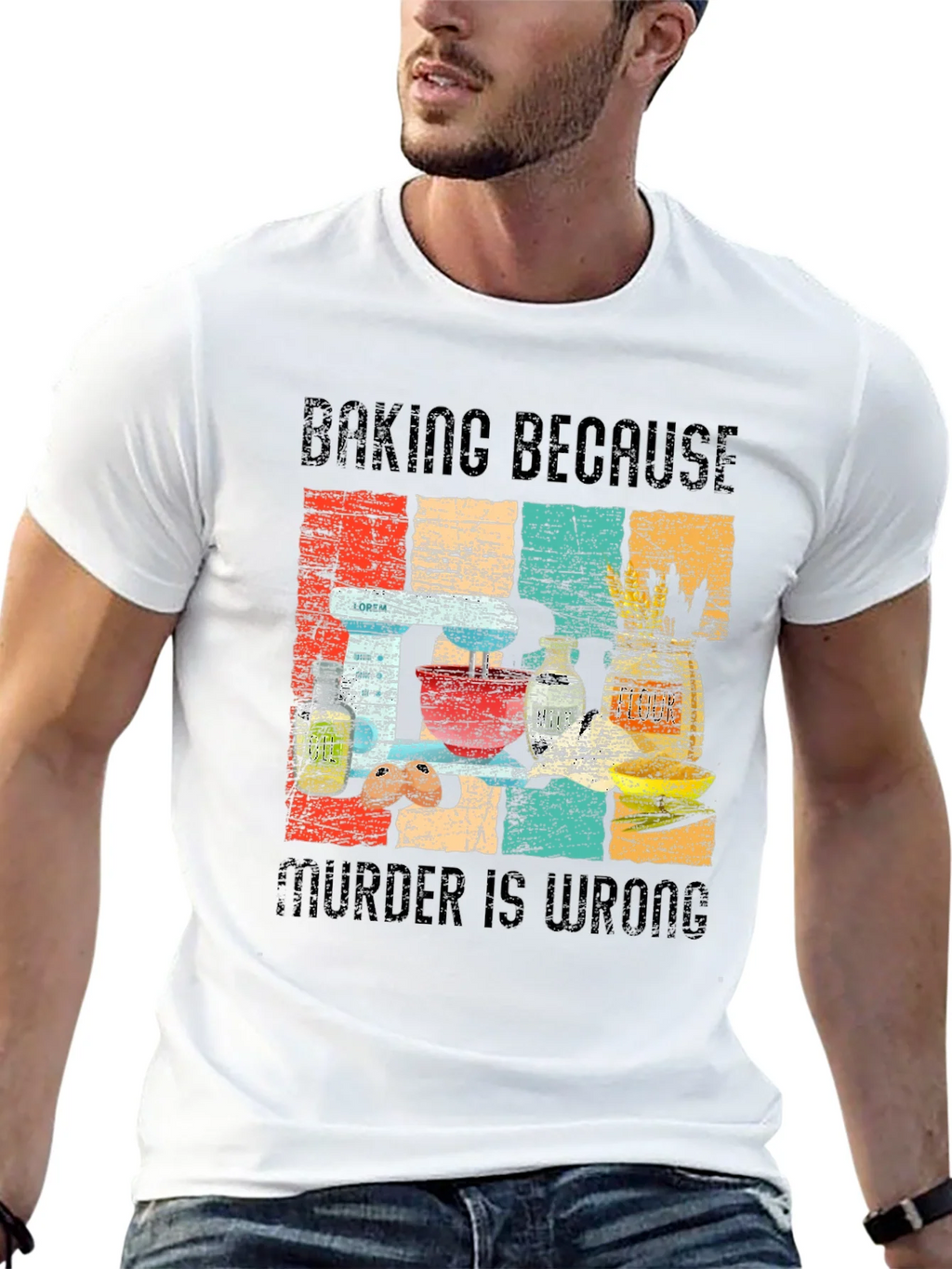Baking Because Murder is Wrong Funny Retro T-Shirt product image 12