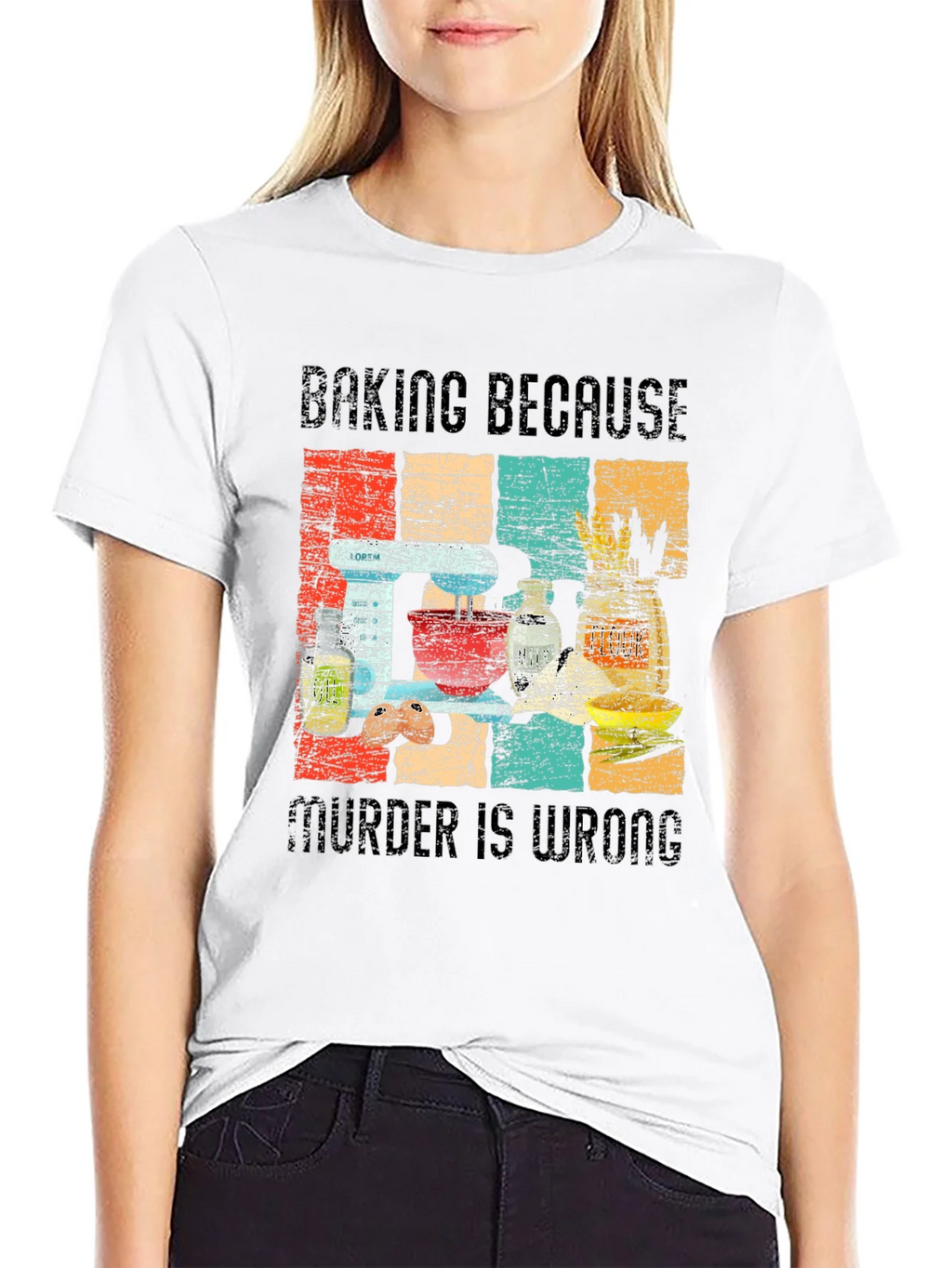 Baking Because Murder is Wrong Funny Retro T-Shirt product image 8