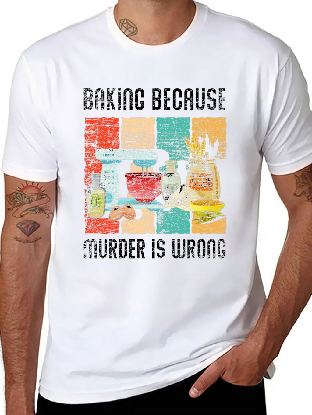 Baking Because Murder is Wrong Funny Retro T-Shirt product image 7