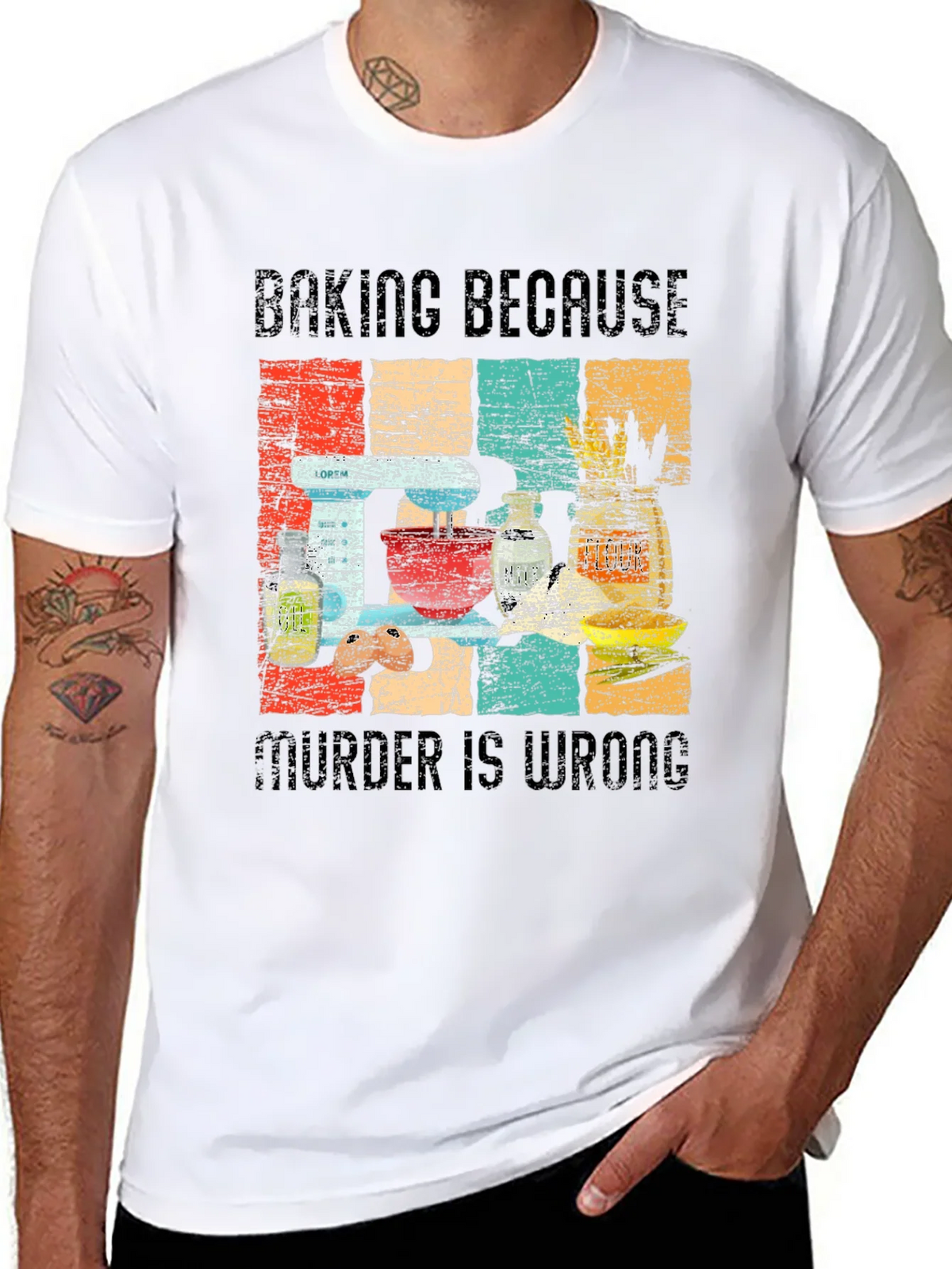 Baking Because Murder is Wrong Funny Retro T-Shirt product image 7