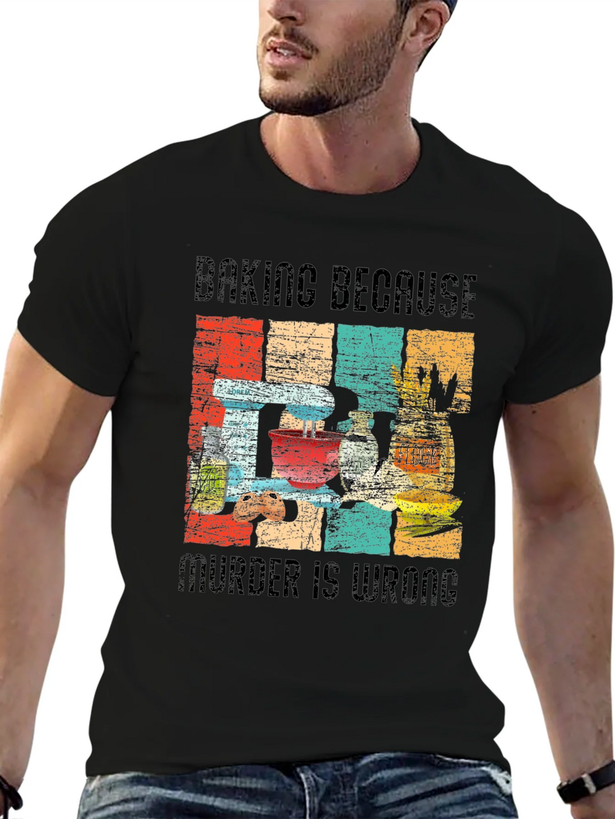 Baking Because Murder is Wrong Funny Retro T-Shirt product image 6