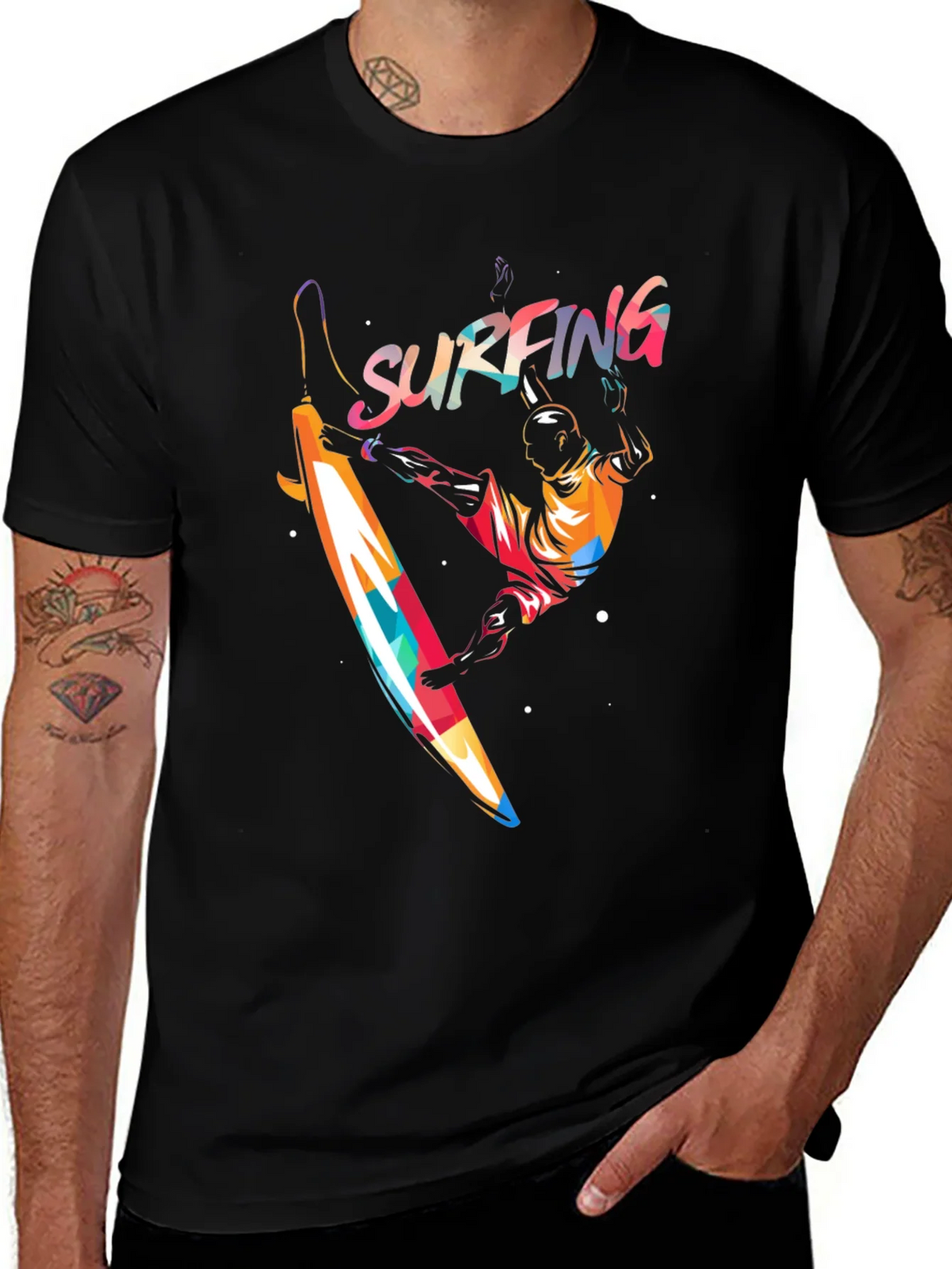 Surfing Graphic Print T-Shirt - Mens Black Tee product image 1