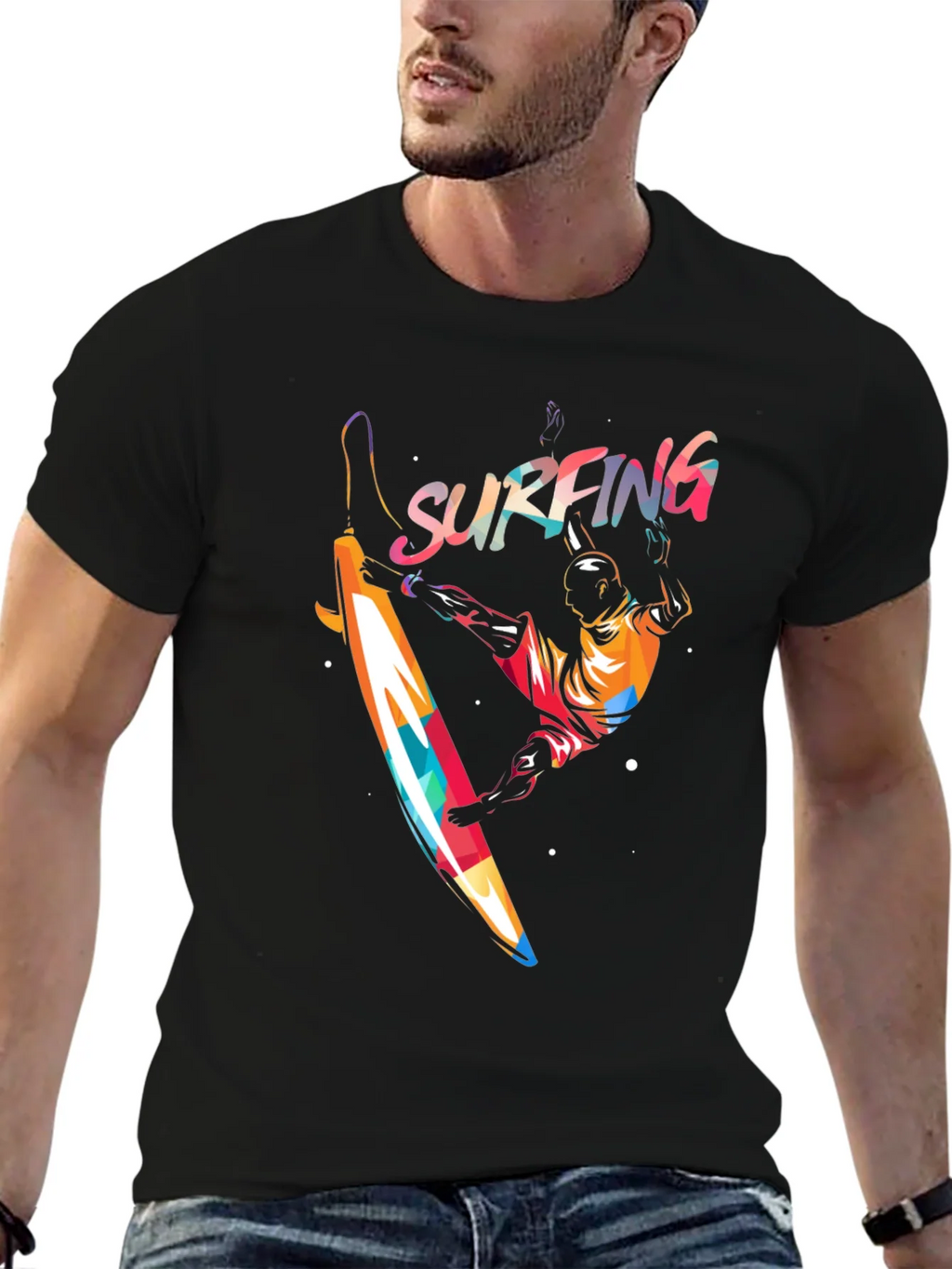 Surfing Graphic Print T-Shirt - Mens Black Tee product image 6