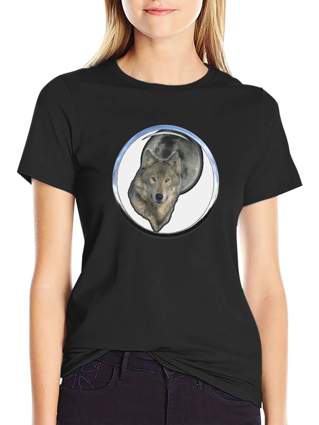 Wolf Moon Graphic Tee - Black Cotton Blend product image 2