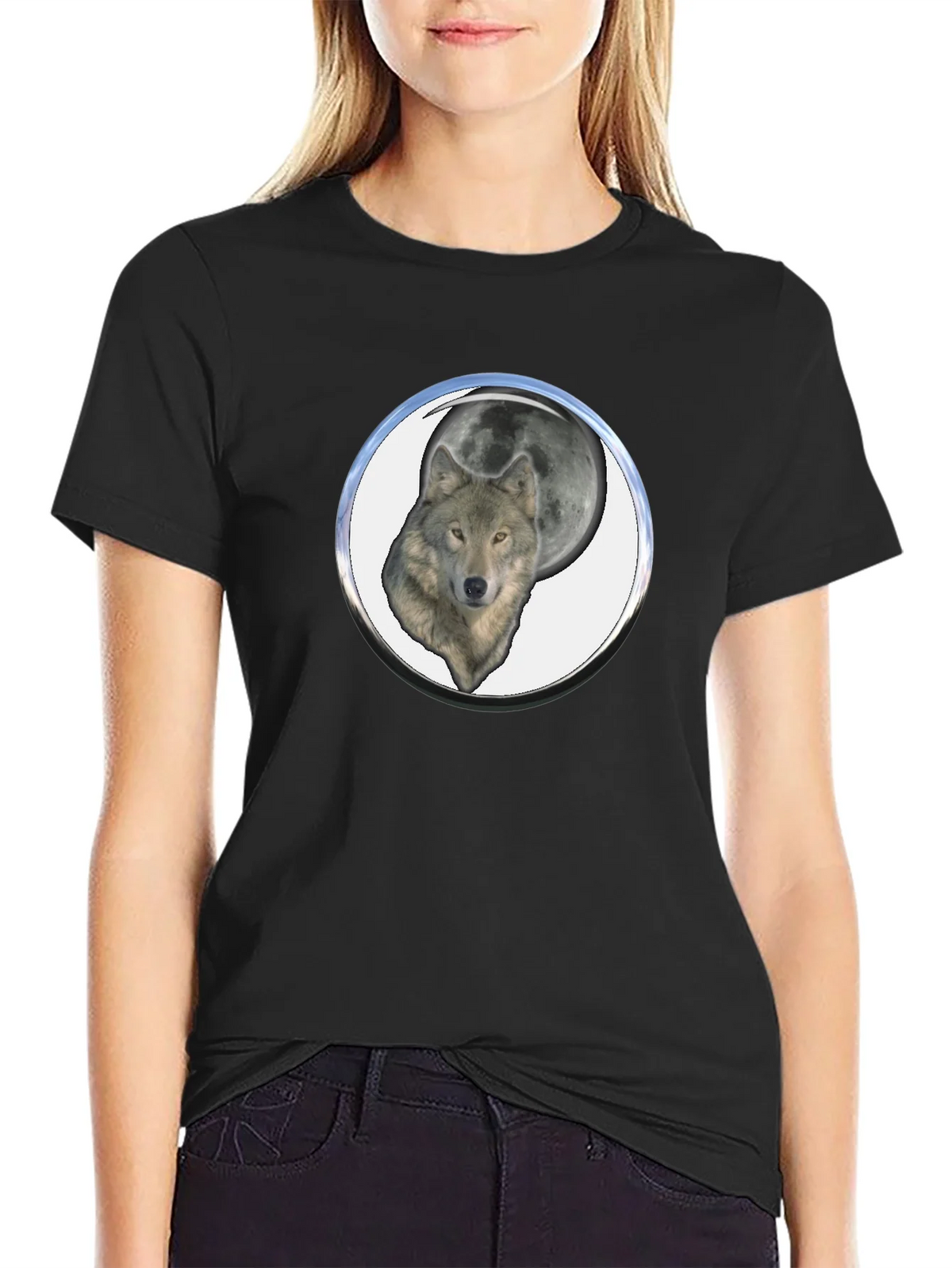 Wolf Moon Graphic Tee - Black Cotton Blend product image 2