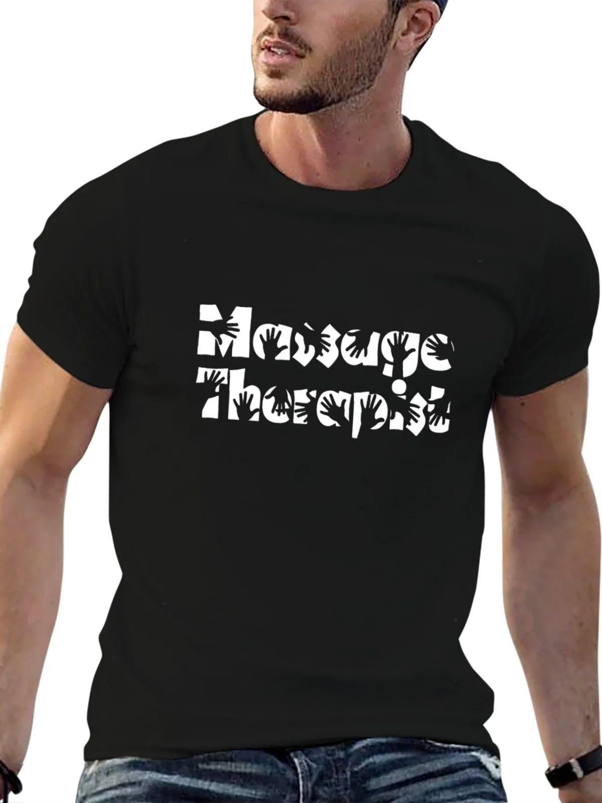 Massage Therapist Hand Design Black T-Shirt product image 6
