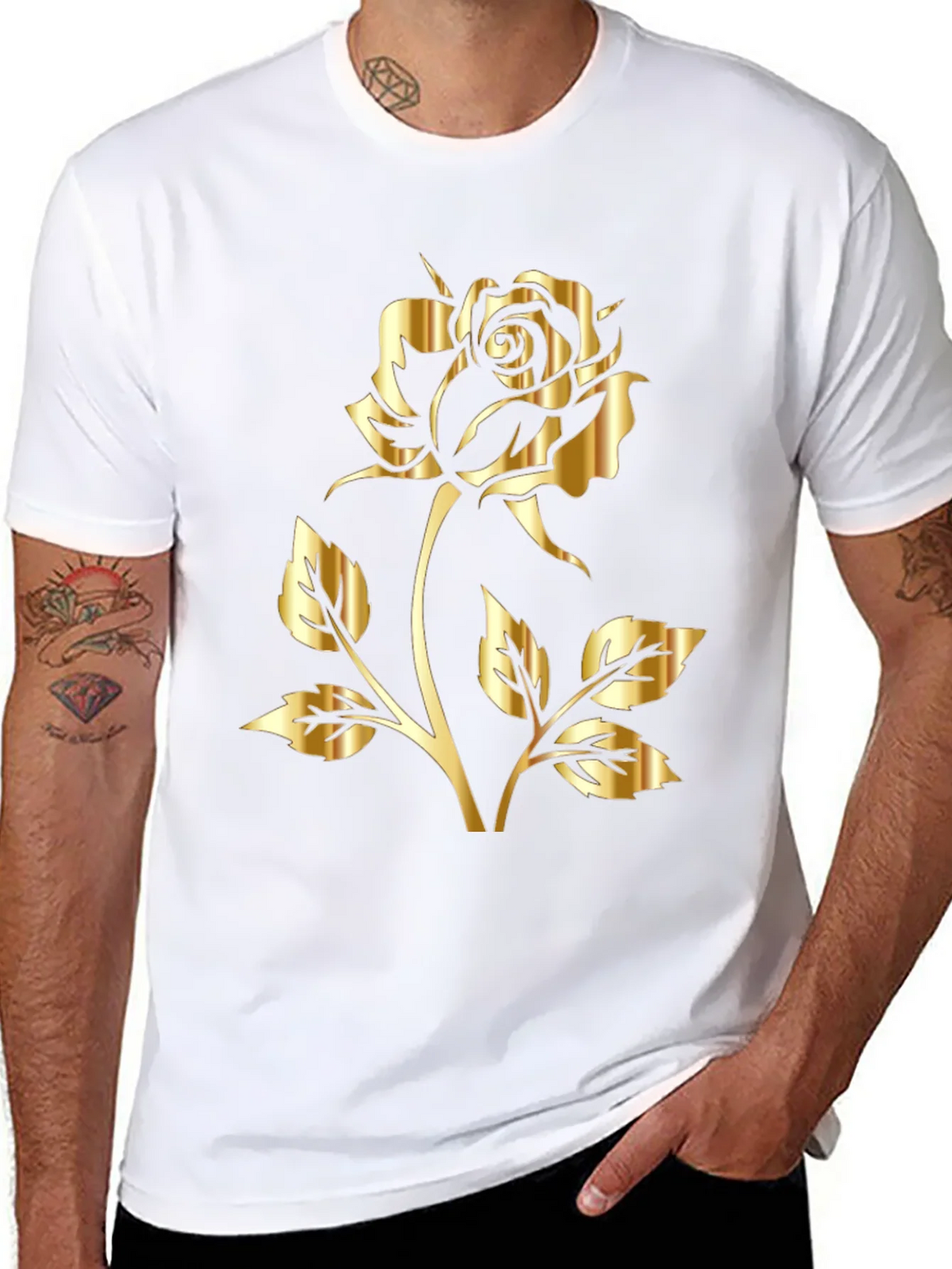 Black T-Shirt with Gold Rose Graphic Print product image 7
