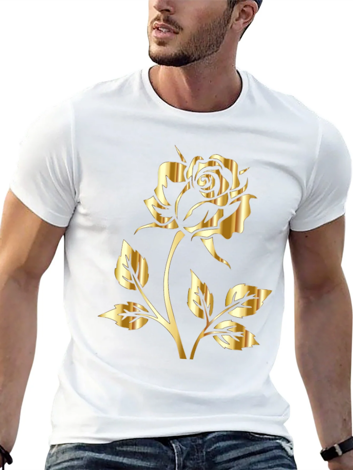 Black T-Shirt with Gold Rose Graphic Print product image 12