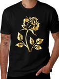 Black T-Shirt with Gold Rose Graphic Print product image 1