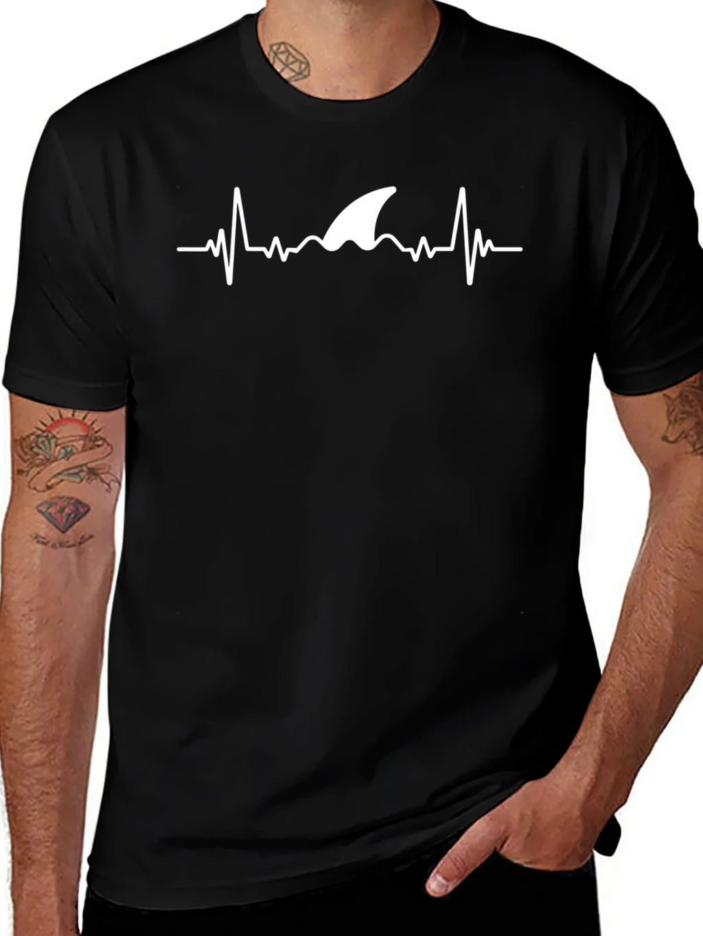 Shark Heartbeat T-Shirt - Black Cotton Tee product image 1