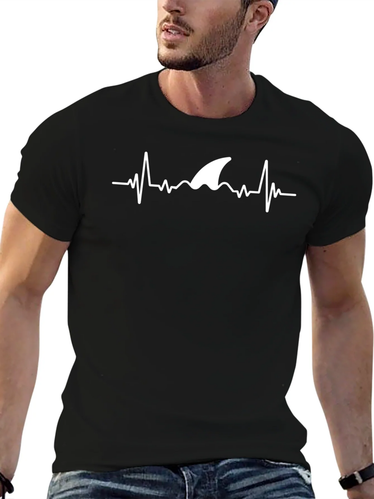 Shark Heartbeat T-Shirt - Black Cotton Tee product image 6