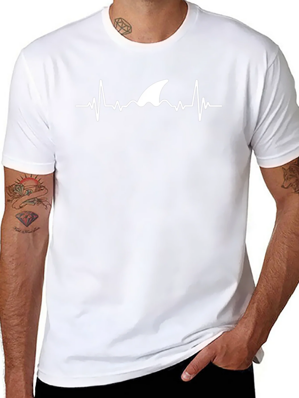 Shark Heartbeat T-Shirt - Black Cotton Tee product image 7