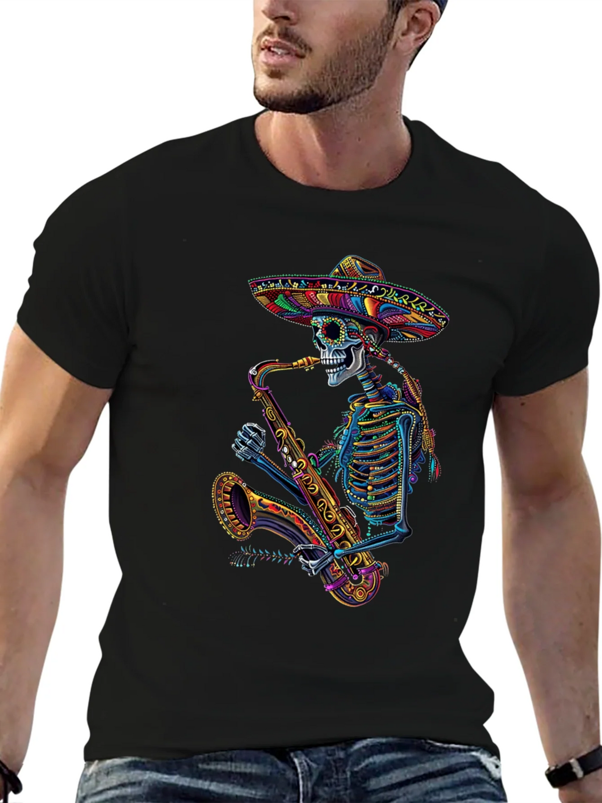 Skeleton Sax Player Graphic Tee product image 6