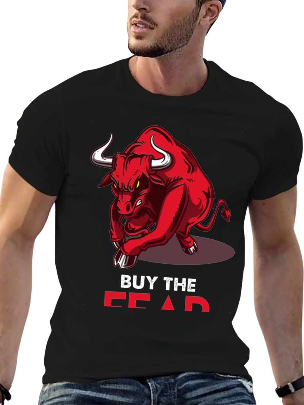 Buy the Fear Red Bull Black T-Shirt product image 6