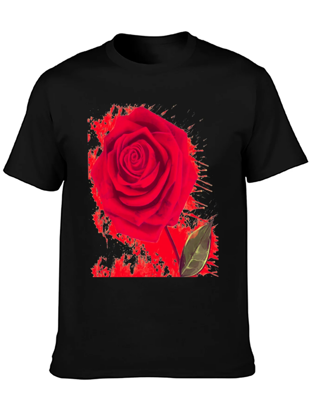 Red Rose Graphic Print T-Shirt - Casual Black Tee product image 3