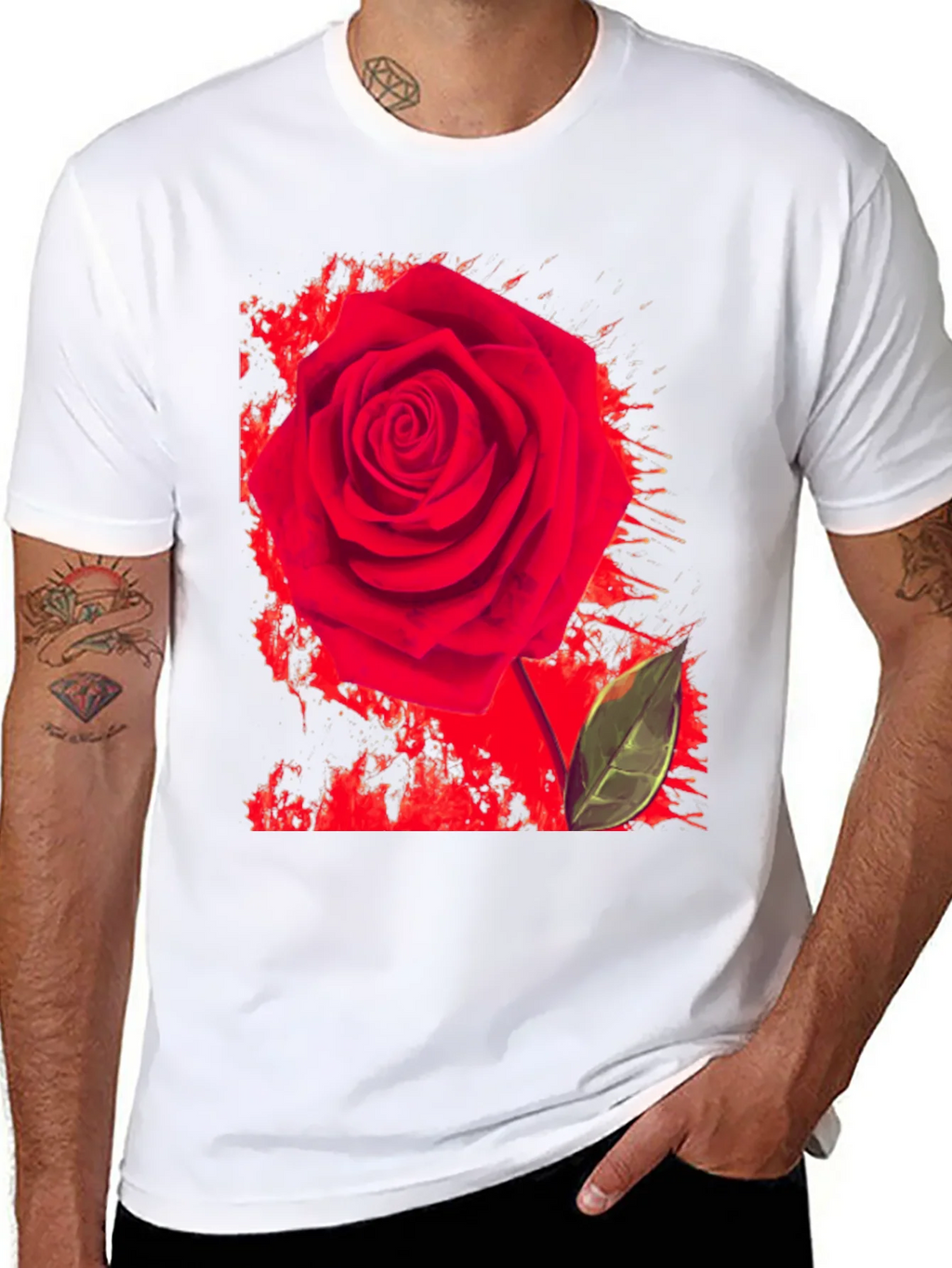 Red Rose Graphic Print T-Shirt - Casual Black Tee product image 7