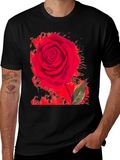 Red Rose Graphic Print T-Shirt - Casual Black Tee product image 1