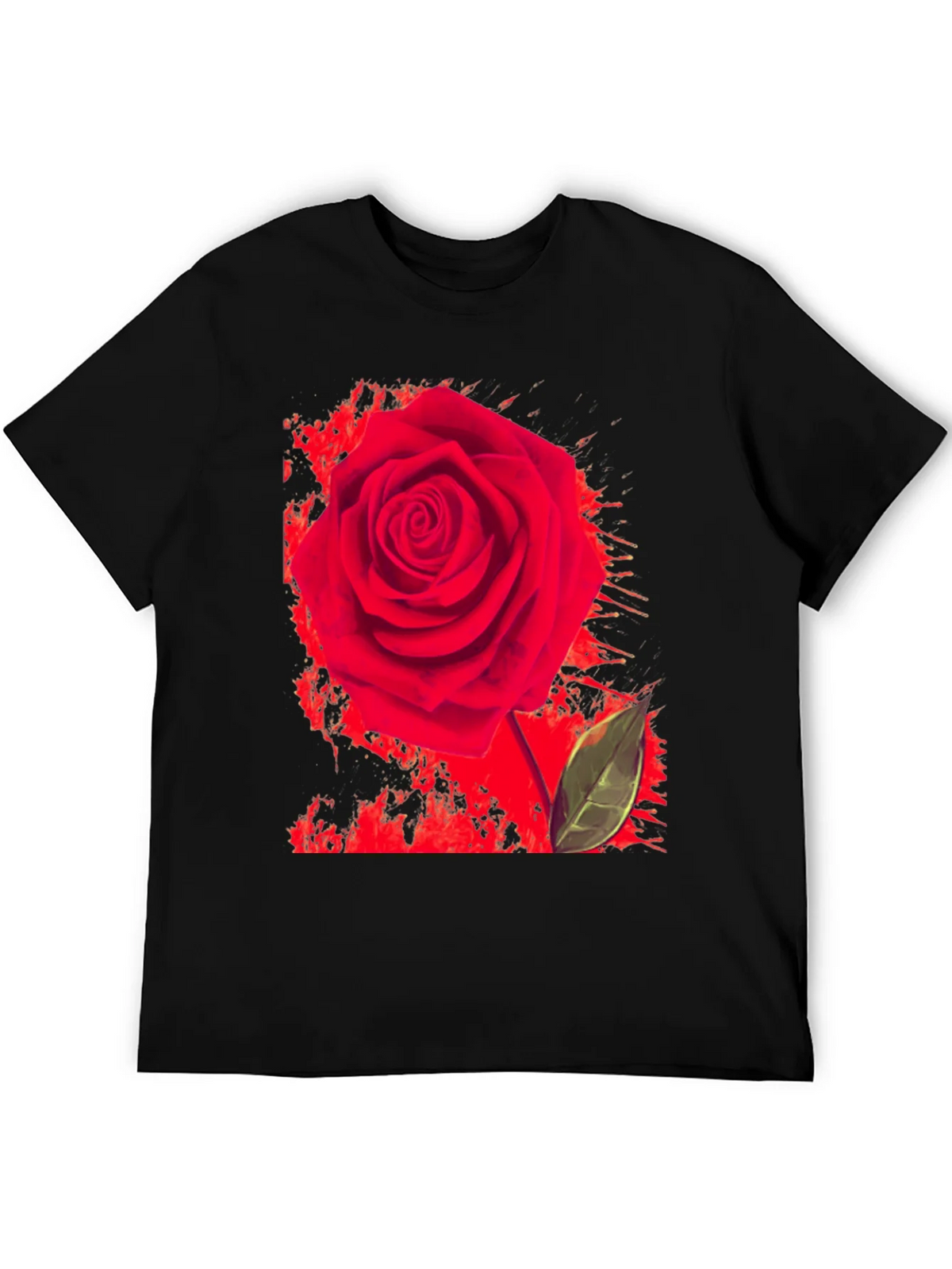 Red Rose Graphic Print T-Shirt - Casual Black Tee product image 5