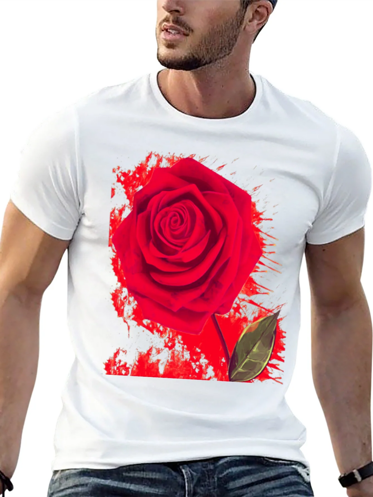 Red Rose Graphic Print T-Shirt - Casual Black Tee product image 12