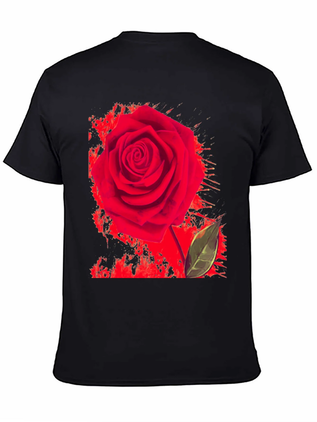 Red Rose Graphic Print T-Shirt - Casual Black Tee product image 4