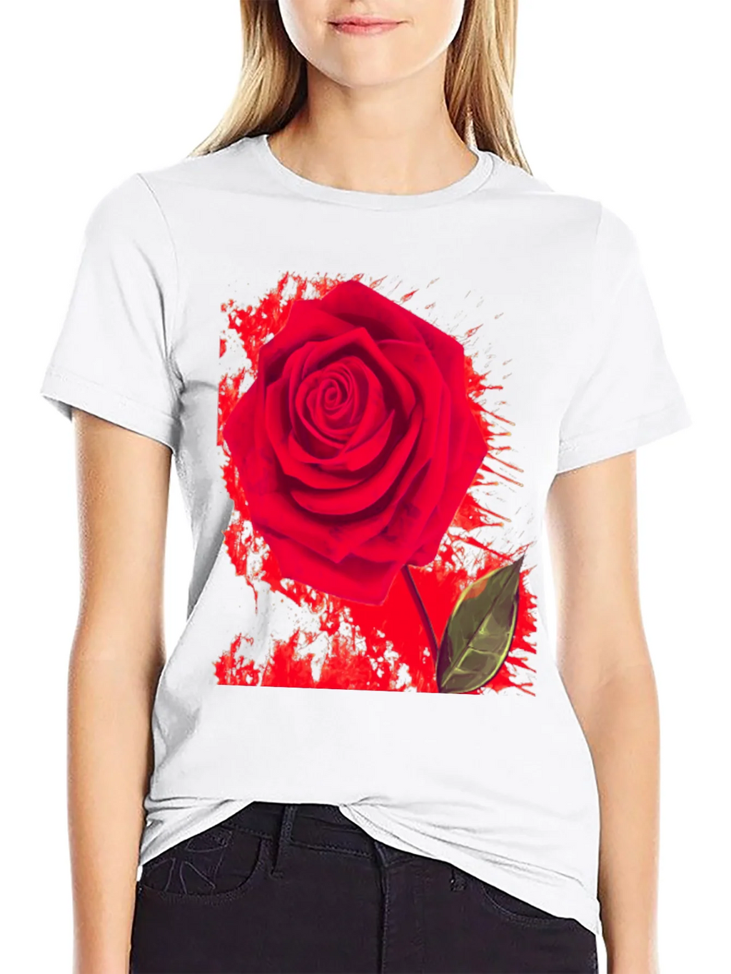 Red Rose Graphic Print T-Shirt - Casual Black Tee product image 8