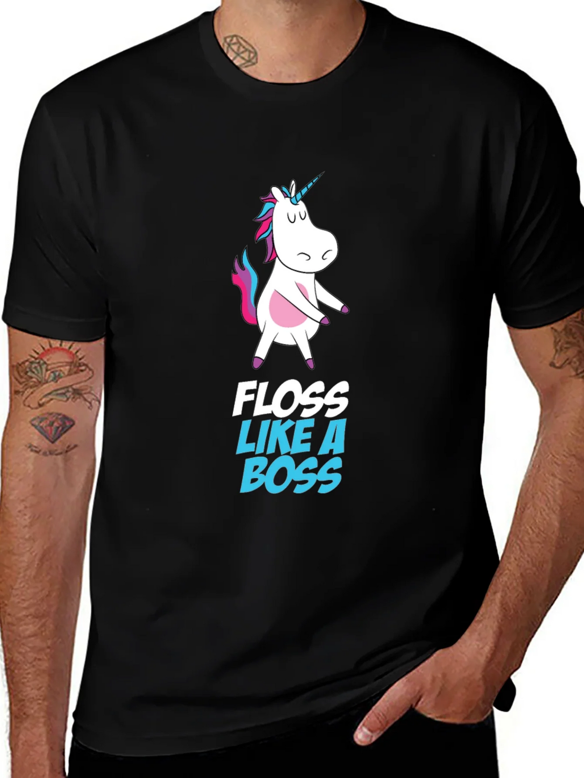 Unicorn Floss Like A Boss Black T-Shirt product image 1