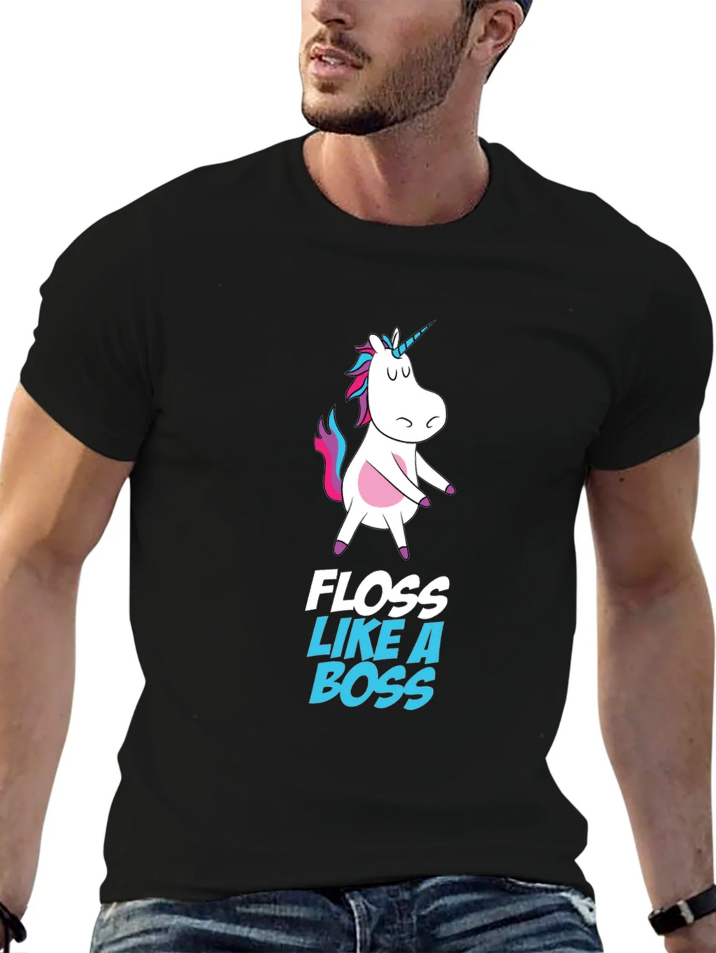 Unicorn Floss Like A Boss Black T-Shirt product image 6