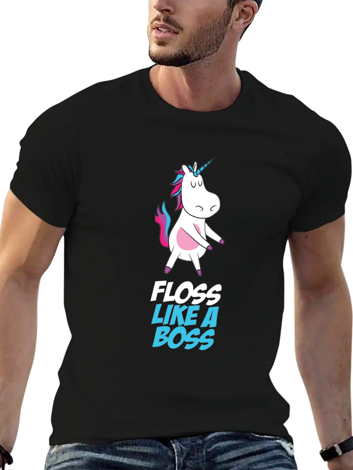 Unicorn Floss Like A Boss Black T-Shirt product image 6