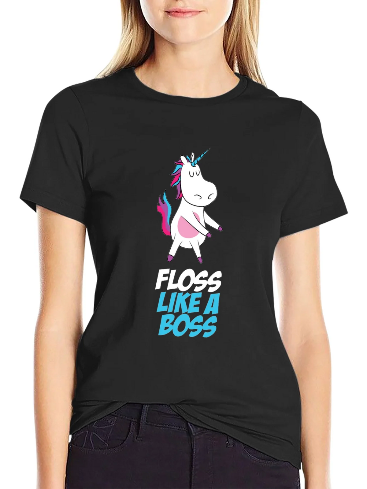 Unicorn Floss Like A Boss Black T-Shirt product image 2