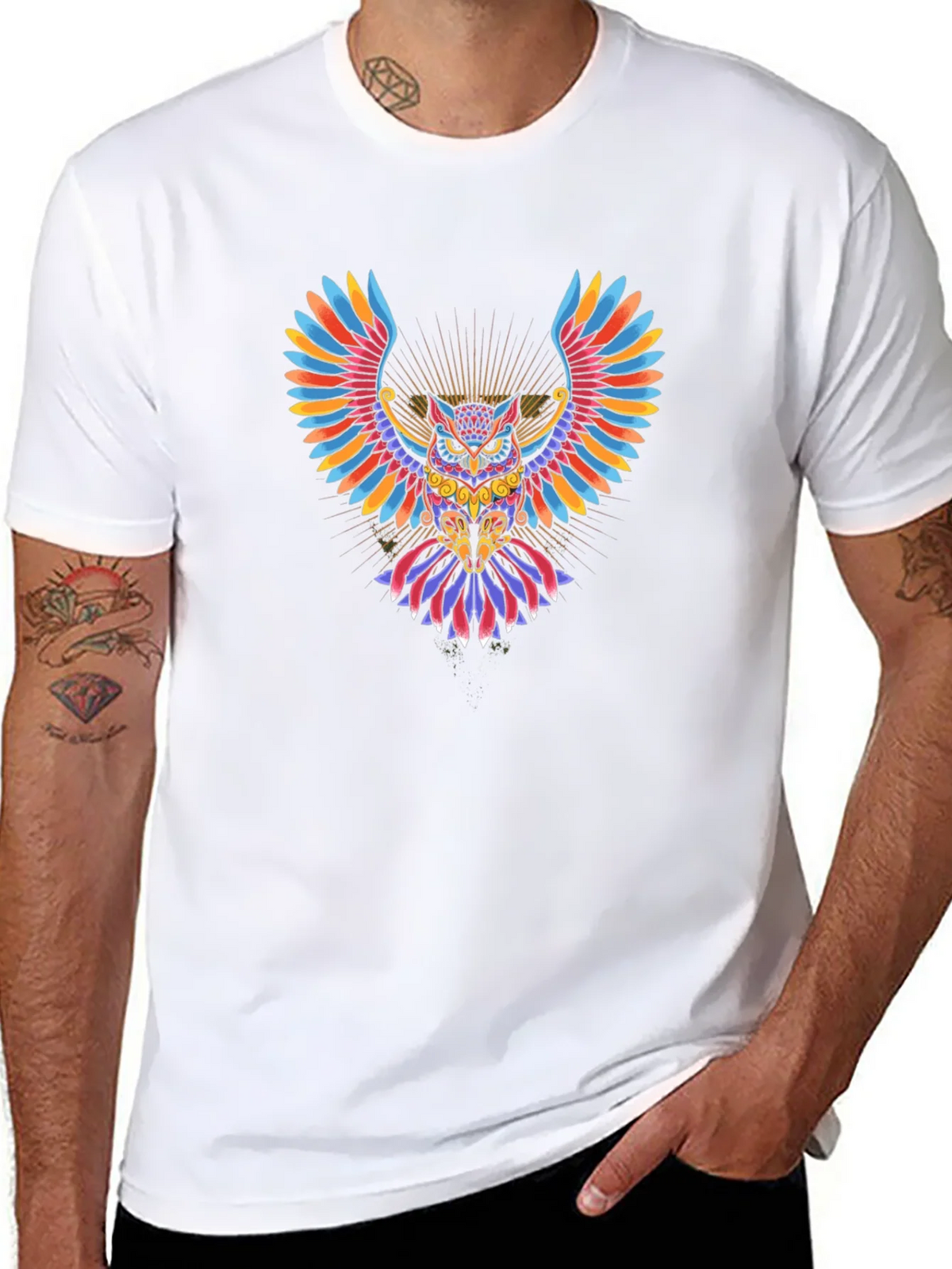 Colorful Owl Graphic Black T-Shirt product image 7