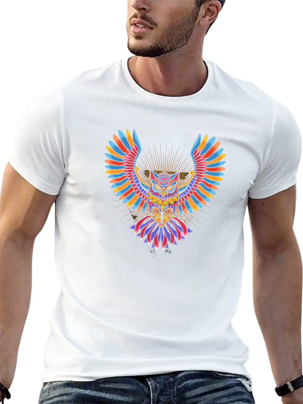 Colorful Owl Graphic Black T-Shirt product image 12